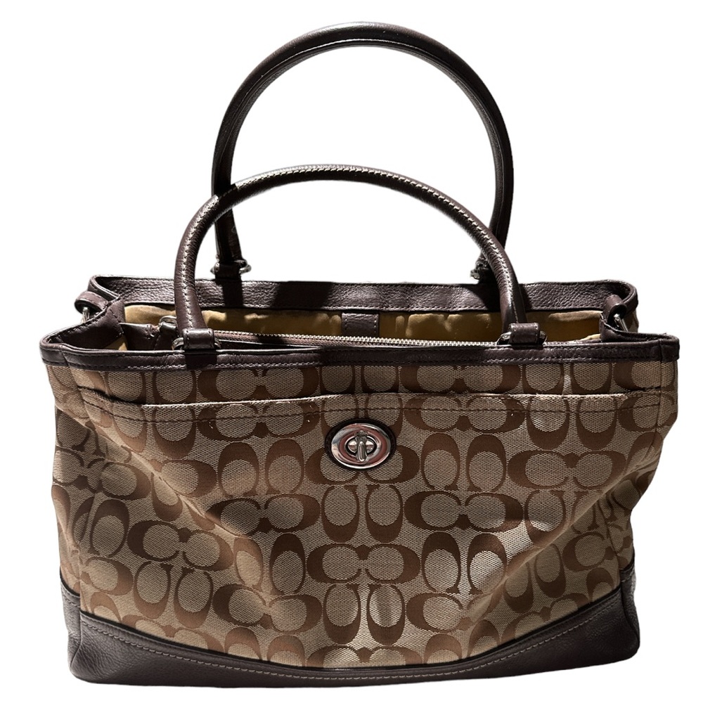 COACH PARK SIGNATURE LARGE CARRYALL (Khaki/Mahogany)  (F23292)